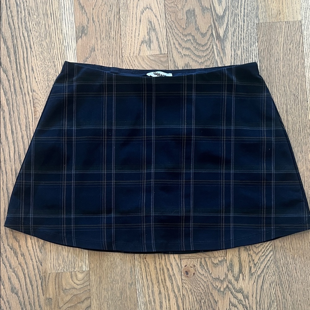 Garage Navy Plaid Mini Skirt